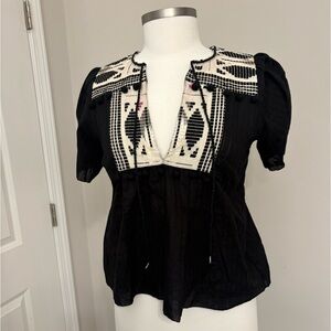 SAYLOR Black and Cream Boho Cotton Blouse Size XS